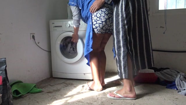 Hijab Maid Gets Laundry Room Backshots From Machine