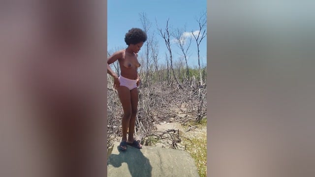 Stranded Ebony Babe Shanta Explores A Deserted Island Alone