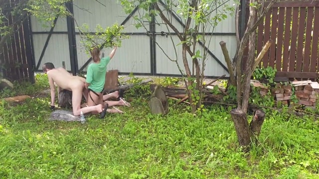Russian Domina Pegs Her Slave Outside